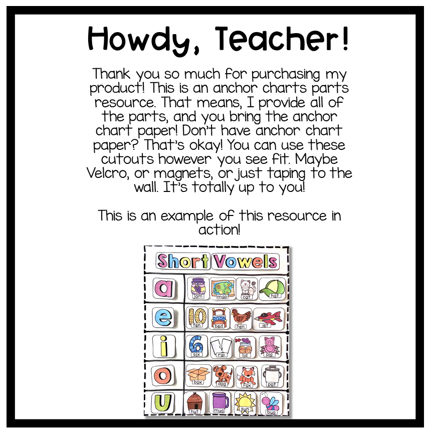Short Vowel Anchor Chart Parts | Printable Phonics Anchor Chart for PreK‑1